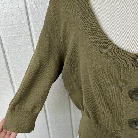 Route 66 Women Vintage 3/4 Sleeve Chunky Sweater Cardigan Cropped Green LARGE - Picture 2 of 9